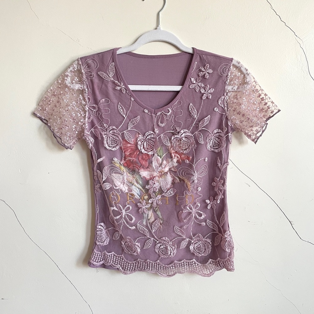 y2k mauve lace overlay tee small medium